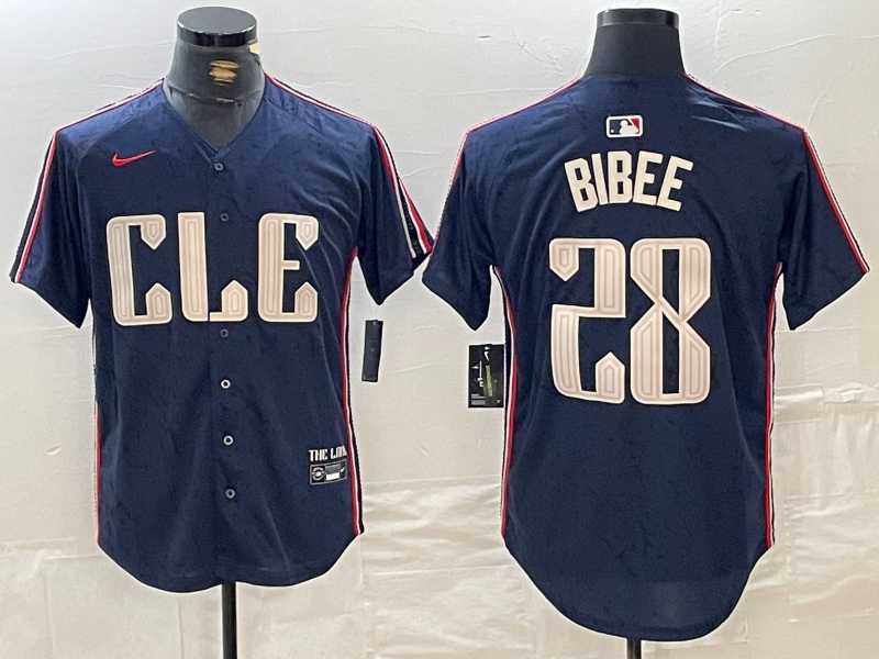 Men%27s Cleveland Guardians #28 Tanner Bibee Navy 2024 City Connect Limited Stitched Jersey